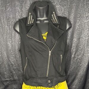 Forever 21 Black Denim Studded Vest Size Small